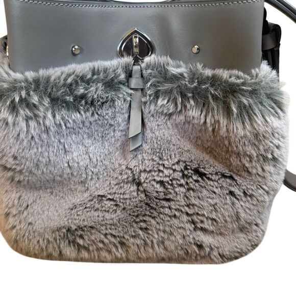 Kate Spade Marti Faux Fur Small Bucket Bag  in Grey Cat - Picture 5 of 13